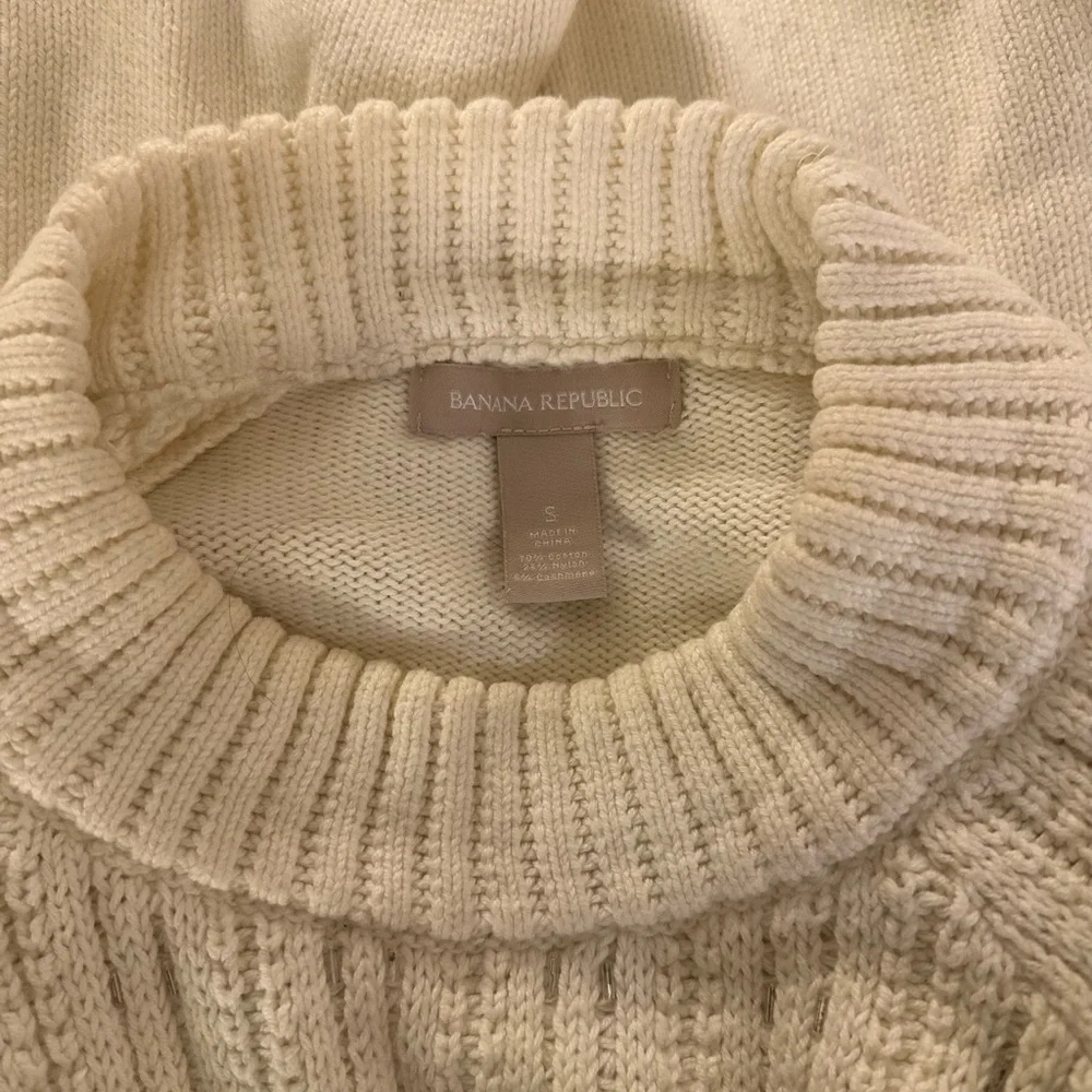 Banana Republic Cream Cowl Neck Sweater with Cable Knit - Picture 7 of 7